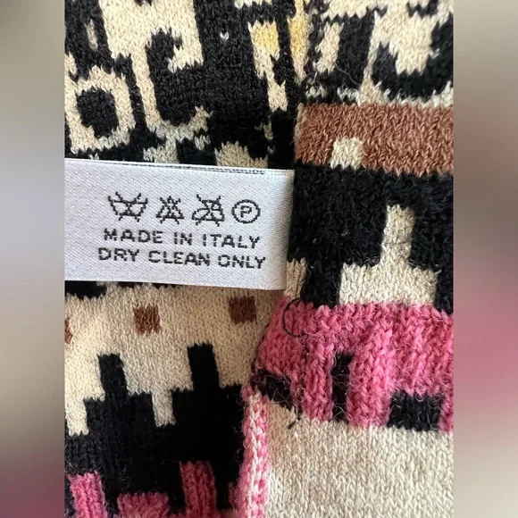 Vintage Iceberg Italy Graphic Knit Scarf Black Pink “History” 12x72 EUC - Picture 5 of 7